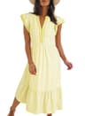 Dokotoo Women's V-Neck Ruffle Cap Sleeve Empire Waist Striped Midi Vacation Dress