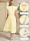 Dokotoo Women's V-Neck Ruffle Cap Sleeve Empire Waist Striped Midi Vacation Dress