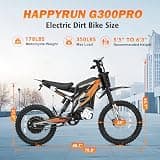 HAPPYRUN G300 Pro Electric Dirt Bike, 6500W Motor, 72V 30Ah, 50 MPH Top