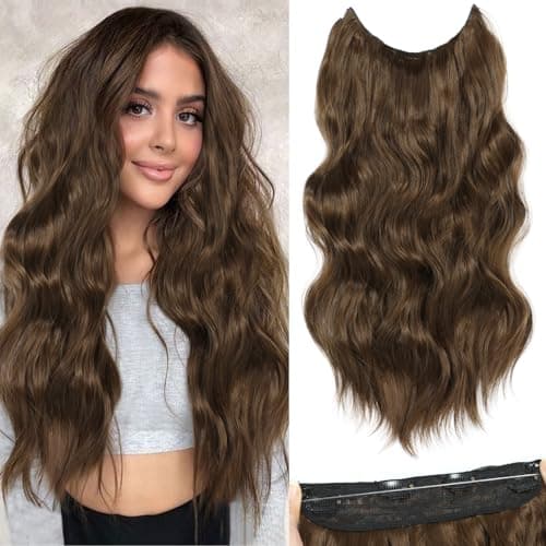 BUPPLER 20-Inch Wavy Synthetic Halo Hair Extension with Custom Notches