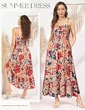 GRACE KARIN Smocked Floral Maxi Sundress with Adjustable Straps & Pockets