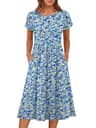 ANRABESS Women's Short Sleeve A-Line Floral Midi T-Shirt Dress with Side Pockets