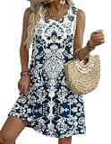 Zeagoo Women's Sleeveless Floral Print Tank Short Dress Hawaiian Sundress with Pockets