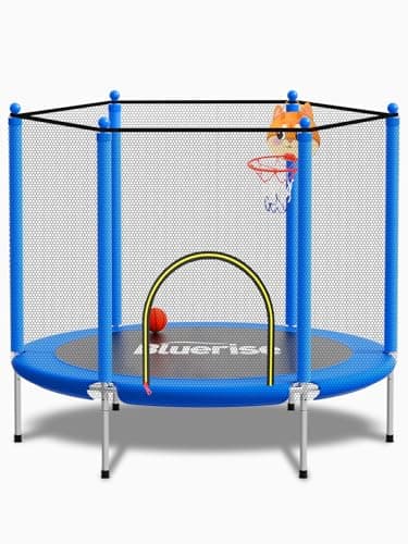 BLUERISE 55-Inch Toddler Trampoline with Enclosure Net and Basketball Hoop