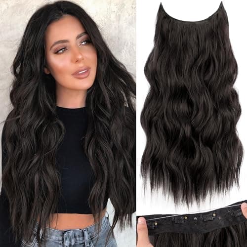 KooKaStyle 20-Inch Invisible Wire Synthetic Hair Extensions Dark Brown