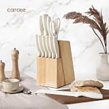 CAROTE 15-Piece Ceramic-Coated Knife Block Set with Built-In Sharpener