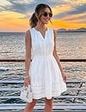 MEROKEETY Women's Sleeveless V-Neck Flowy A-Line Mini Sundress with Pockets
