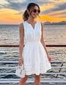 MEROKEETY Women's Sleeveless V-Neck Flowy A-Line Mini Sundress with Pockets