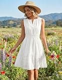 MEROKEETY Women's Sleeveless V-Neck Flowy A-Line Mini Sundress with Pockets