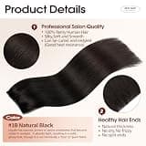 FUINAL 18-Inch Natural Black Remy Human Hair Halo Extension Adjustable Sizing