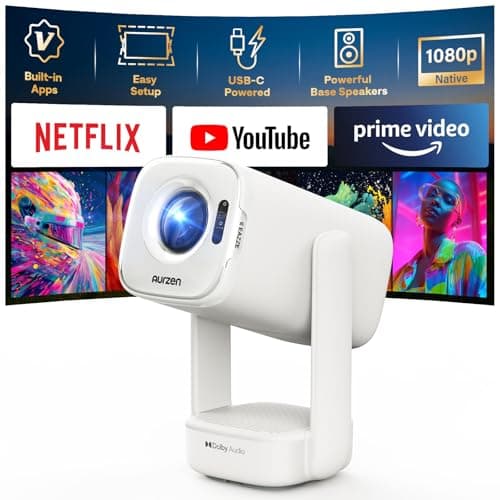 Aurzen D1 Air Smart Portable Projector, USB-C Powered, 16W Dolby Audio