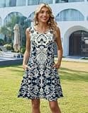 Zeagoo Women's Sleeveless Floral Print Tank Short Dress Hawaiian Sundress with Pockets