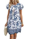 OFEEFAN Women's Boho Floral A-Line Summer Vacation Sundress with Functional Pockets