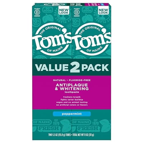 Tom's of Maine Antiplaque & Whitening Fluoride-Free Toothpaste, 2-Pack