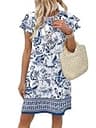 OFEEFAN Women's Boho Floral A-Line Summer Vacation Sundress with Functional Pockets