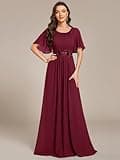 Ever-Pretty Classic Round Neck Pleated Chiffon Applique Floor-Length A-Line Gown