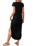 RUMIA Women's V-Neck Cap Sleeve Casual Flowy Maxi Sundress with Side Pockets
