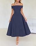 ZESICA Women's Off-Shoulder Short Sleeve Swing A-Line Cocktail Midi Dress