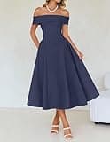 ZESICA Women's Off-Shoulder Short Sleeve Swing A-Line Cocktail Midi Dress