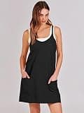 ANRABESS Women's V-Neck Athletic Mini Romper Dress with Patch Pockets in Black