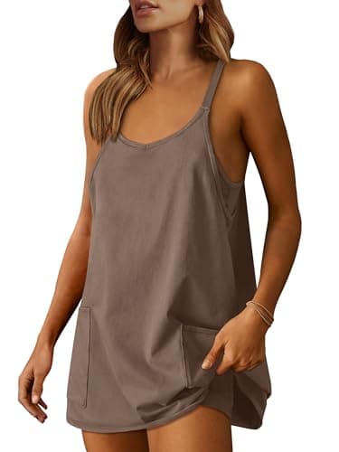 ANRABESS Women's Athletic Mini Romper Dress with Built-in Shorts and Pockets