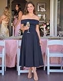 ZESICA Women's Off-Shoulder Short Sleeve Swing A-Line Cocktail Midi Dress