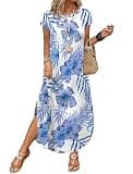 WIHOLL Women's Flowy Tropical Hawaiian Resort Wear Maxi Swimsuit Cover Up Dress