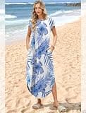 WIHOLL Women's Flowy Tropical Hawaiian Resort Wear Maxi Swimsuit Cover Up Dress