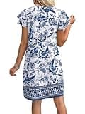 OFEEFAN Women's Boho Floral A-Line Summer Vacation Sundress with Functional Pockets