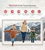 Frameo 15.6-Inch White Wood Wi-Fi Digital Picture Frame with 64GB Memory