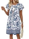 OFEEFAN Women's Boho Floral A-Line Summer Vacation Sundress with Functional Pockets
