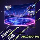 Amzfast AMZG27C1 Pro 27-Inch 1500R Curved FHD 1080p Gaming Monitor 240Hz 1ms