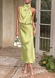 PRETTYGARDEN Elegant Sleeveless Mock Neck Satin Cocktail Party Maxi Dress