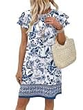 OFEEFAN Women's Boho Floral A-Line Summer Vacation Sundress with Functional Pockets