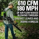 Greenworks 80V 610 CFM Cordless Brushless Backpack Leaf Blower, Bare Tool Only